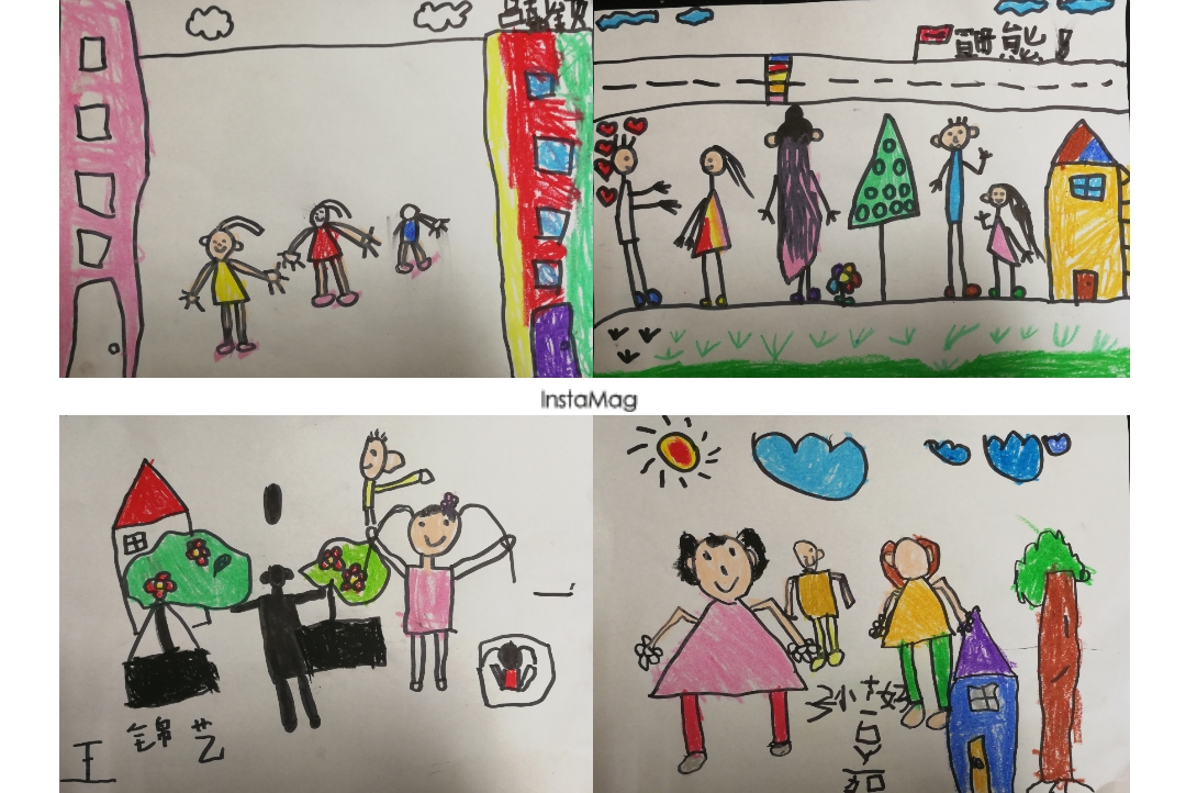 大三班广场上的人群绘画